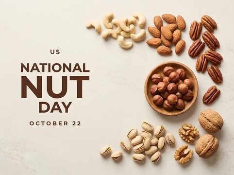 Celebration of national nut day with a variety of delicious nuts and dates