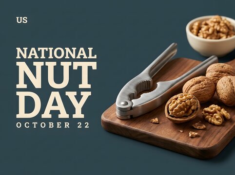 National nut day celebration with walnuts cracker and bowl of nuts