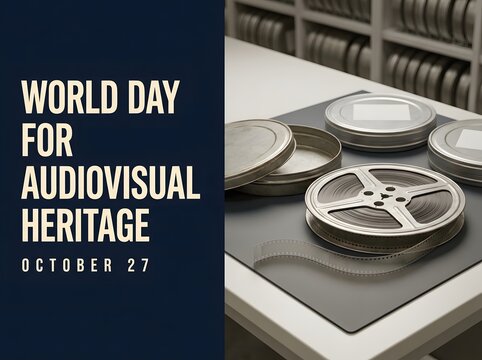 Celebrating world day for audiovisual heritage with vintage film reels and archival storage