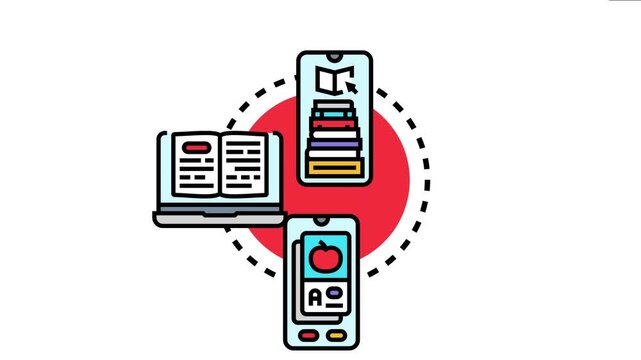 Digital devices connecting to a central system, personalized e learning, online education, and remote learning concepts for modern knowledge acquisition