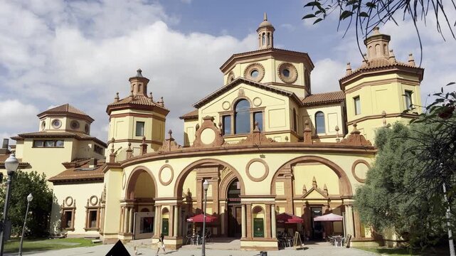 
Barcelona, Spain, October 13, 2026 - View of the Teatre Lliure de Montjuic building, a prominent cultural venue and performing arts theater on Montjuic hill in Barcelona.