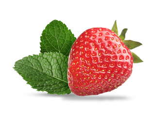 Fresh strawberry and green mint leaves isolated on white © New Africa
