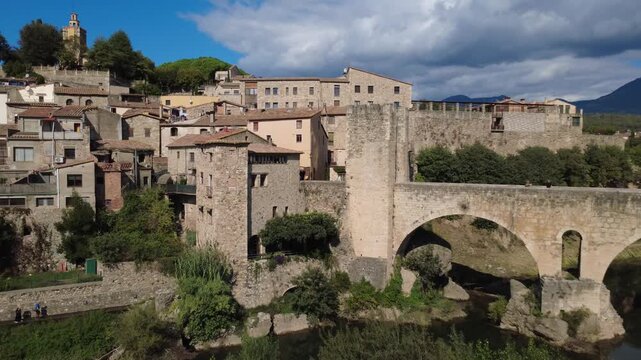 Medieval stone bridge of Besalu in La Garrotxa Girona Catalonia Spain