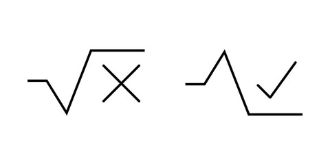 Mathematical square root symbols with cross and check mark icons for education and testing © Game
