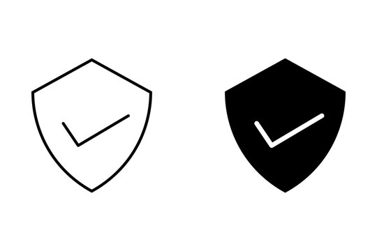 Black and white shield icons with check mark symbols for security and protection concepts