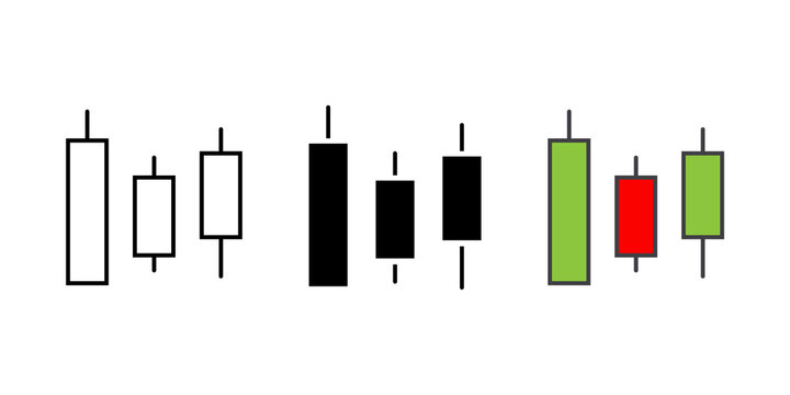 Set of financial stock market candlestick chart icons representing bullish and bearish price trends