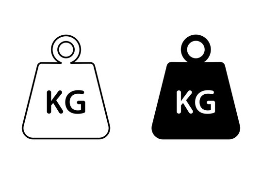 Black and white kilogram weight icons for measuring mass and fitness activity