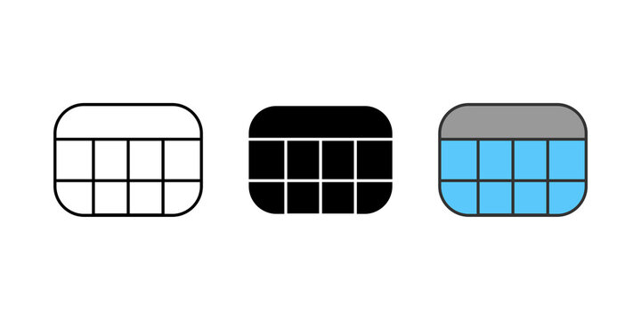 Table icon set with outline solid and colored styles for data and spreadsheets