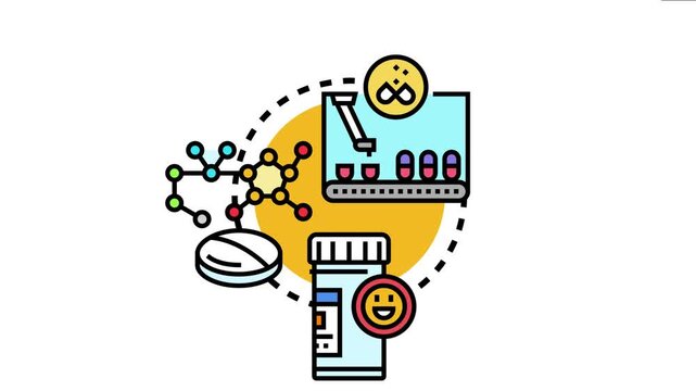 Pharmacy compounding concept various aspects including capsule filling, molecular structures, and a medicine bottle, representing personalized drug formulation for health treatment