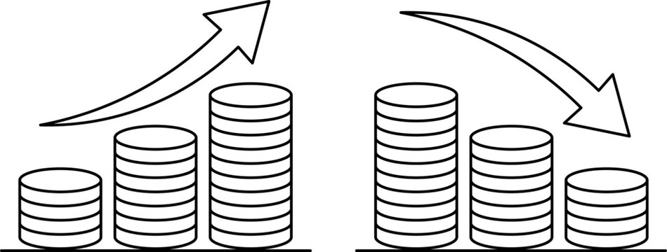 Increasing and decreasing stacks of coins with arrows