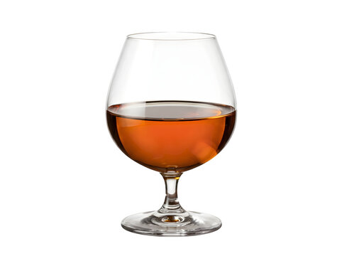A glass of amber brandy or cognac isolated on transparent background