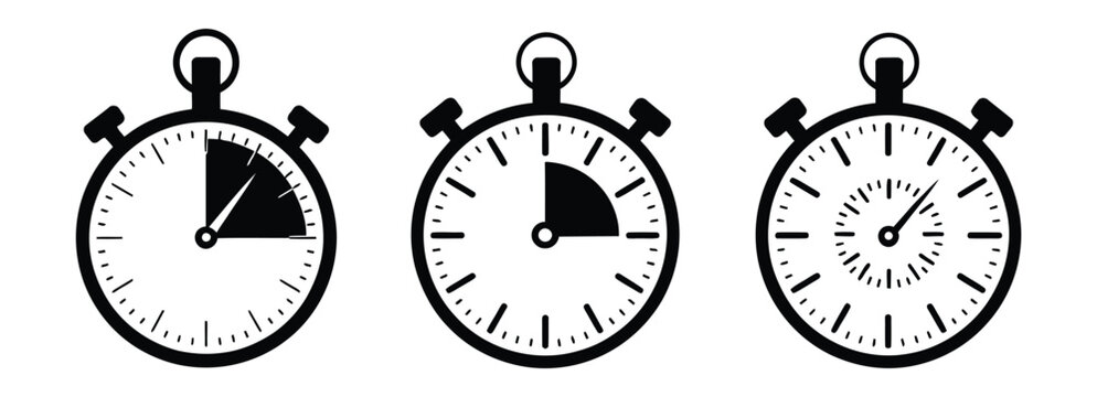 stopwatch icons set for timer symbols, time tracking, countdowns, and alarm notifications