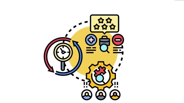 Evaluation phase concept a cyclical process of analyzing business performance, reviewing data, collecting feedback, and assessing results for continuous improvement