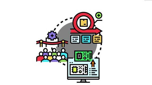 Team members observing a structured phased implementation process, iteratively developing and delivering software updates through a monitor, demonstrating release management and strategic deployment