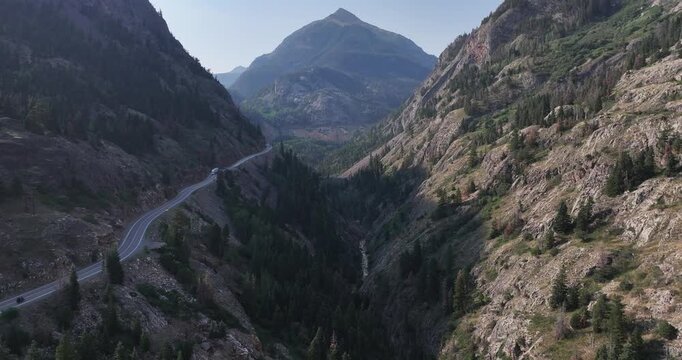Aerial View of Molas Pass Mountain Road and San Juan Mountains, Colorado