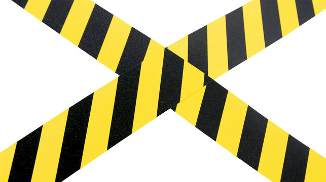 Isolated black and yellow warning tape forming an X, danger symbol with B (2291)