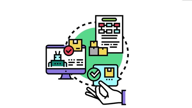 Digital transaction workflow representing online order approval. Tracking. And confirmation spanning multiple steps from document generation to final delivery verification