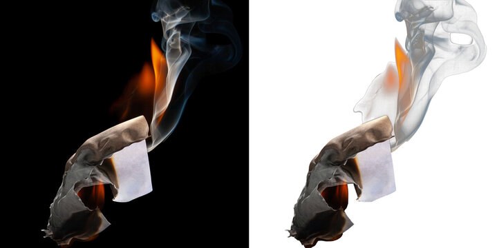 Burning Paper with Flame and Smoke Isolate