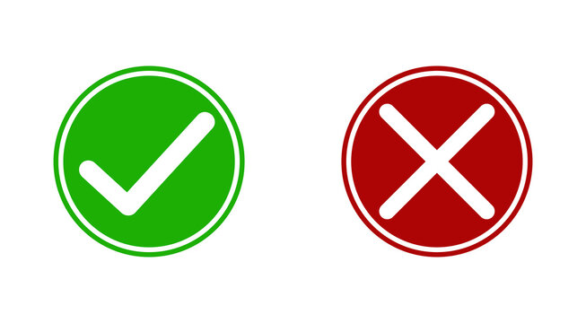 Mark and Red Cross Circle Icons Yes No Right Wrong Choice Symbols Isolated on Transparent Background