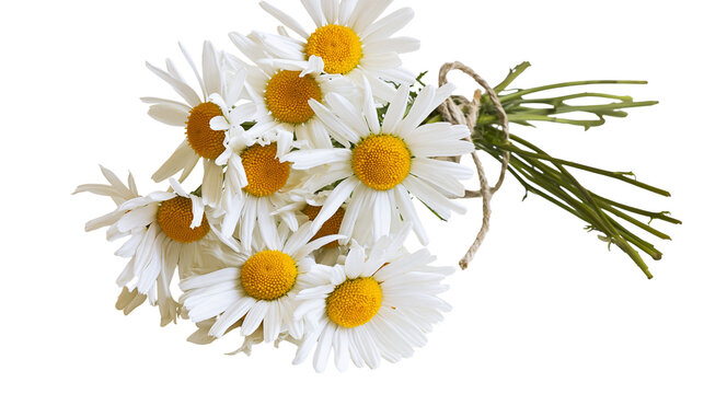 Isolated bouquet of fresh white daisies beautifully tied with twine for a simple floral gift
