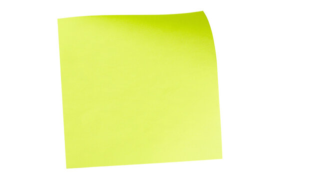 Isolated bright yellow sticky note, square shape with slight curl, perfect for memo message.