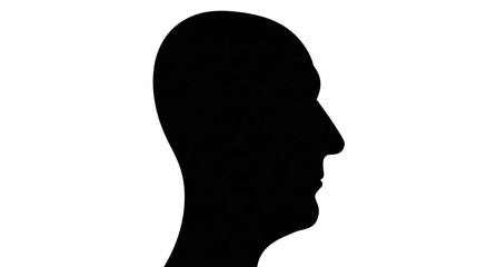 Isolated black silhouette of a human head in profile with identification text B (1038) © Aoife
