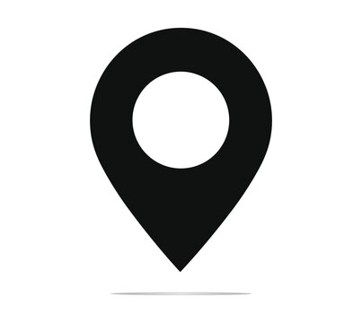 Map Pin Icon: A simple black map pin icon represents a location marker, useful for navigation and geographical information.