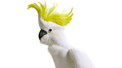 Isolated elegant white cockatoo with a vibrant yellow crest looking to the side. © Francisco