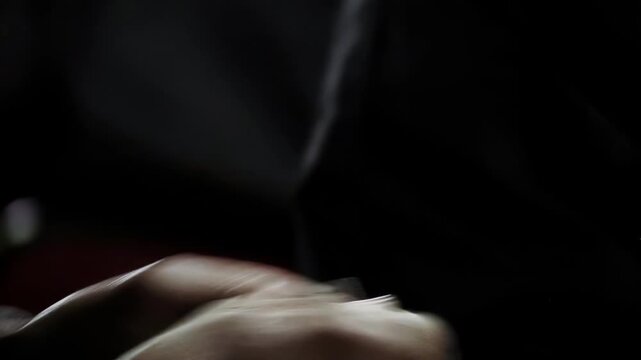 Close Up of Man Dealing Spanish Playing Cards During Truco Game at Night - 4K