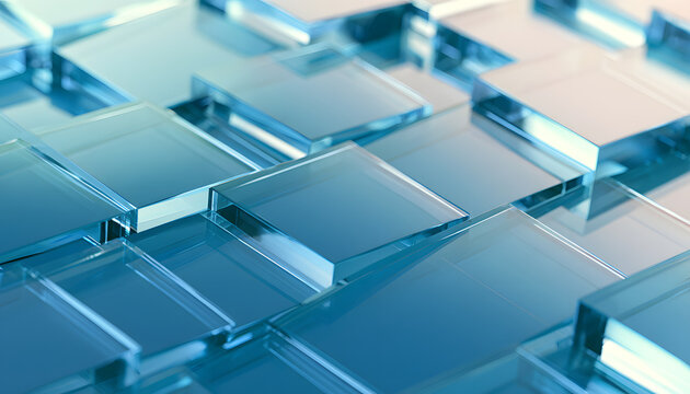 Abstract 3D wave render in blue with geometric shapes serves as the background. For cloud computing concepts, IT corporate website designs, or blockchain UI app interface layouts, modular blocks form 