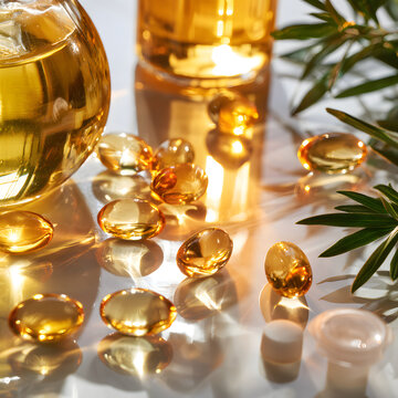 濃密エキスと黄金色に光る美容オイルカプセルのイメージ素材