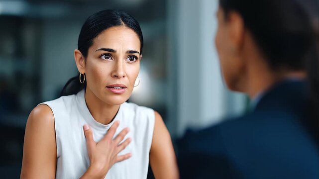 Attorney providing emotional support to a worried woman client in a law firm consultation room, professional legal advice, private meeting, attorney-client relationship, compassionate advocacy