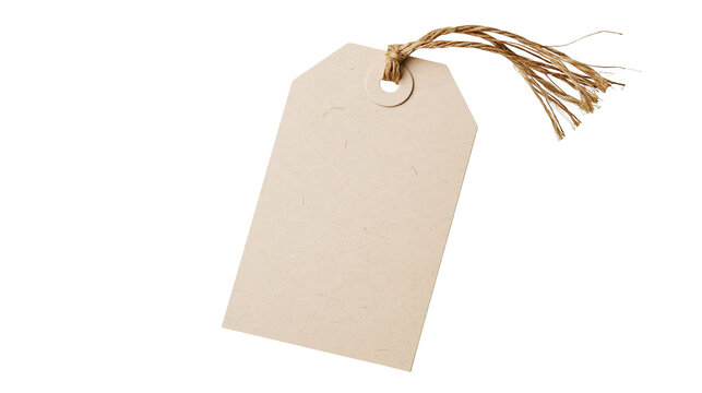 Isolated blank rustic craft paper gift tag with twine string tied through hole
