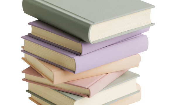 Isolated stack of colorful hardcover books in pastel shades for education and knowledge.