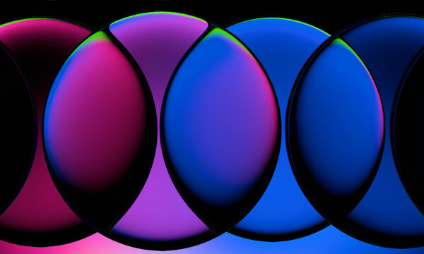 Large 3D glass ovals in a violet to blue sweep