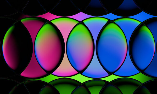 Overlapping 3D Glass Ovals with Rainbow Gradients
