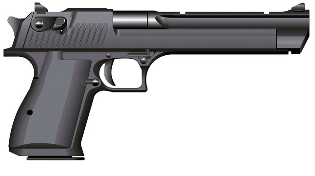 Isolated powerful semi-automatic pistol, heavy caliber handgun, modern firearm for self-defense