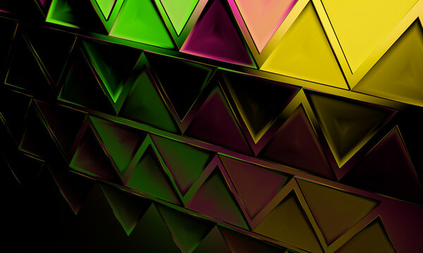 Tilted 3D triangle pattern catching neon-like light