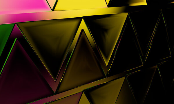 Close-up of large 3D triangles in olive and plum
