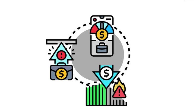 Portfolio vulnerability assessment evaluating financial risks and investment security, using a smartphone app to monitor potential losses and growth with warning signs