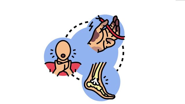 Possible danger showing risks of electric shock, choking, and joint injury, symbolizing health hazards and safety concerns