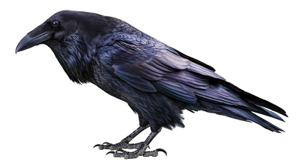 Isolated majestic common raven with shimmering iridescent blue and purple plumage standing © Oisin