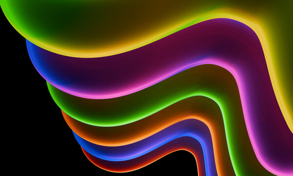 Close-up of layered 3D wave tubes in green and pink