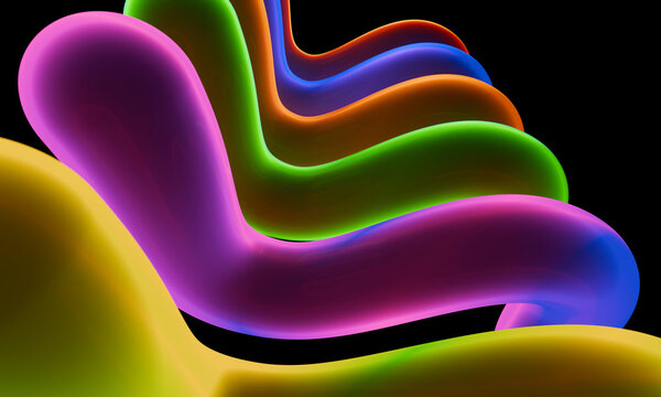 Magenta 3D Waves across a Rainbow of Curves