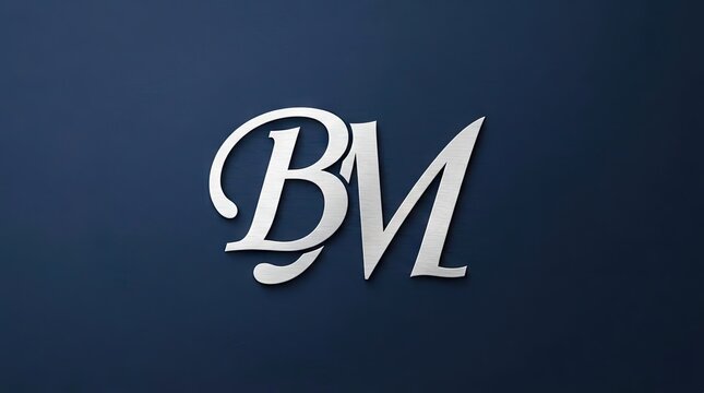 Elegant BM monogram logo on dark blue background.