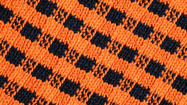 close up of an  orange and black knitted blanket, cozy wallpaper, Halloween theme textured background