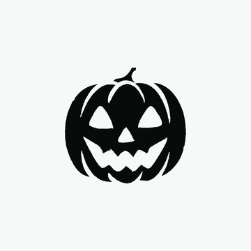 Halloween jack o lantern carved pumpkin silhouette line art vector illustration isolated on white background