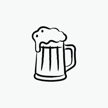 Foamy beer glass mug hand drawn line art vector illustration isolated on white background