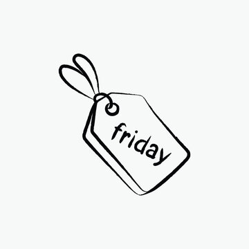 Black Friday sale price tag label hand drawn line art vector illustration isolated on white background