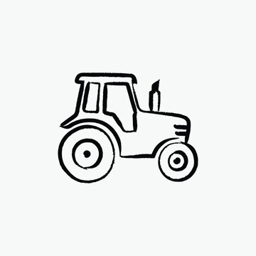 Farm tractor vehicle hand drawn line art vector illustration isolated on white background